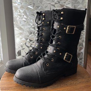 Tall Black and Gold Combat Boots Women's 10